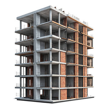 PNG Apartment Building Under Construction Against Transparent Background for Architecture, Real Estate, or Construction Industry Projects