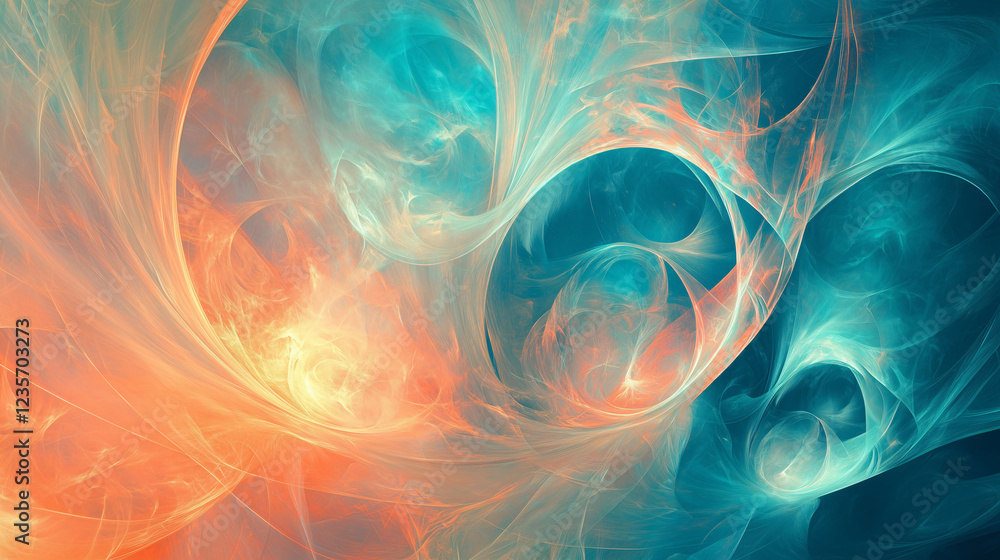 Poster vibrant abstract background featuring swirling colors of orange and blue in a dynamic composition. g