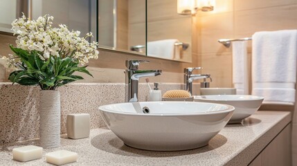 Modern Bathroom Decor with Elegant Sink and Natural Elements
