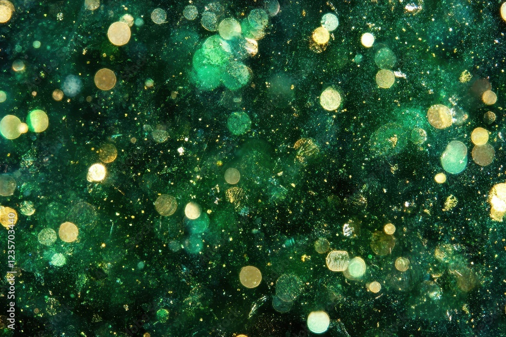 Poster glittering green particles create a vibrant background for creative projects and festive themes, gli