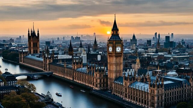 Aerial Perspective of Big Ben and the UK Parliament