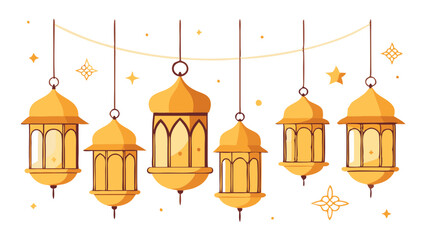 Obraz premium A beautifully illustrated string of golden lanterns hanging on a delicate glowing wire.