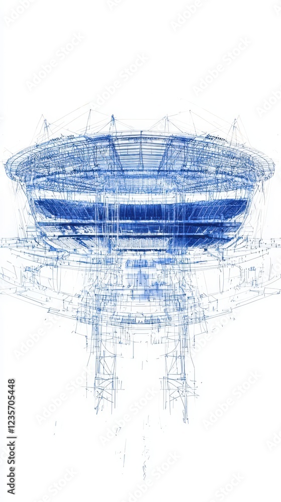Aufkleber blueprints of a modern stadium design wireframe structure