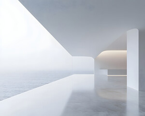 Obraz premium Modern White Interior with Ocean View Rendering