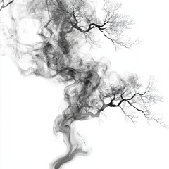 Fototapeta premium Abstract Art Featuring Ethereal Smoke and Branches Creating a Mystical Atmosphere in Monochrome Tones