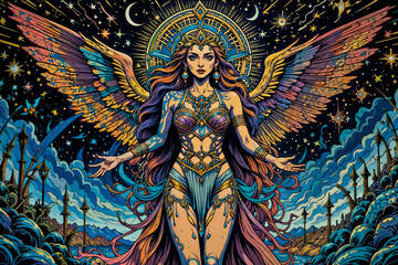 Obraz premium Dynamic pop art of Mythology Goddess Pagan illustration 