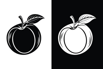 Peach Silhouette Illustration. Perfect for Modern Design. fruit, peach, isolated, food, fresh, organic, illustration