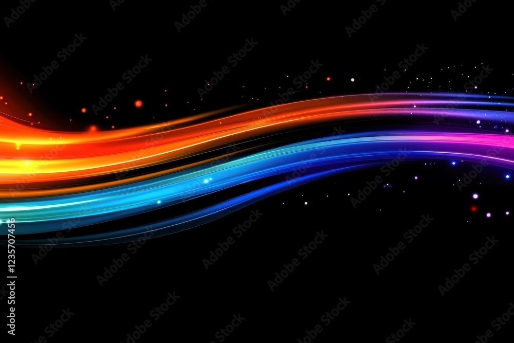 Poster colorful light trails creating dynamic patterns against a black background, colourful light trails o