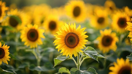 Bright Sunflower Blooms in a Vibrant Field Under Sunny Skies