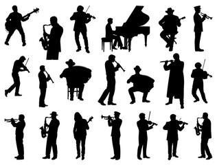 MUSIC PLAYERS SILHOUETTE ON WHITE BACKGROUND