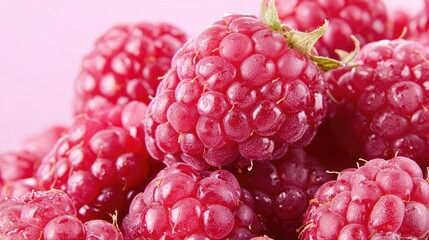 Close-up of fresh raspberries, pink background, food photography, healthy eating