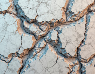 Tessellating industrial concrete-marble hybrid with steel-reinforced fractures and calcite veins, creating a bold, modern texture.
