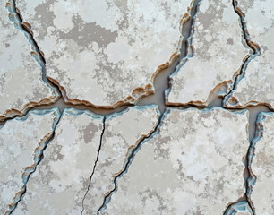 Tessellating industrial concrete-marble hybrid with steel-reinforced fractures and calcite veins, creating a bold, modern texture.