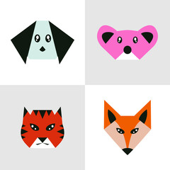 Origami animals icons set isometric vector