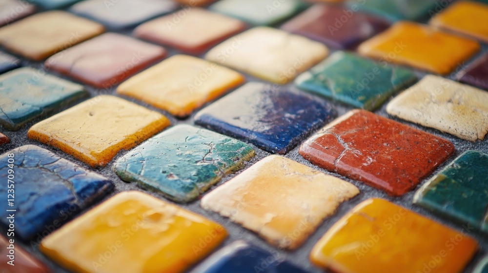 Poster colorful mosaic tiles close-up with vibrant patterns and texture