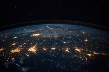 Obraz premium Earth illuminated by sunset from space against the backdrop of the Milky Way, earth with Sunset from space with milkyway in the backgroud