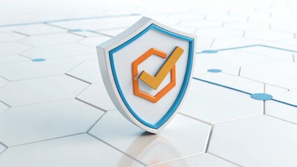 Security Shield with Check Mark on Futuristic Grid Background