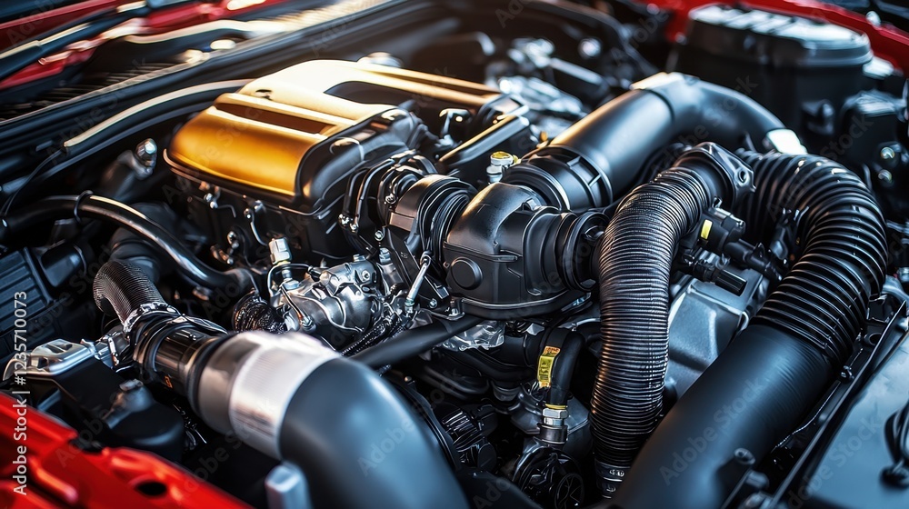 Poster close-up view of a high-performance automotive engine components