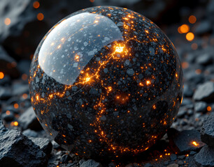 Seamless Meteorite Shower Marble with charred pitted surface and nickel-iron veins, designed to mimic asteroid belt debris fields with a rugged, cosmic texture.