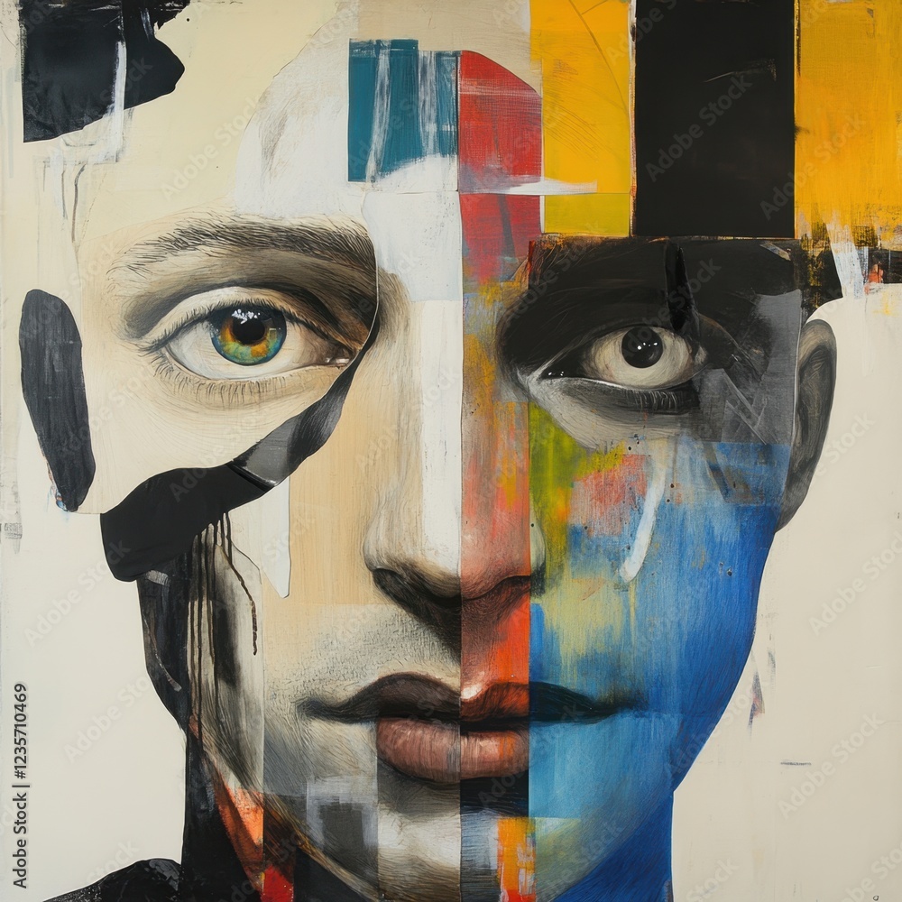 Poster abstract portrait art with vivid colors and intriguing expressions