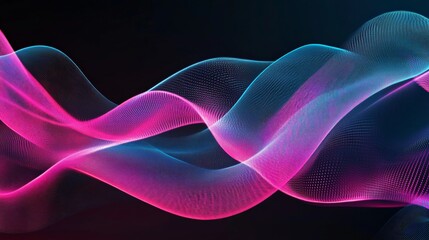 Fototapeta premium Abstract illustration with glowing pink and blue wavy lines on a dark background. With a futuristic feel, this design is perfect for banners, digital art, wallpaper backgrounds.
