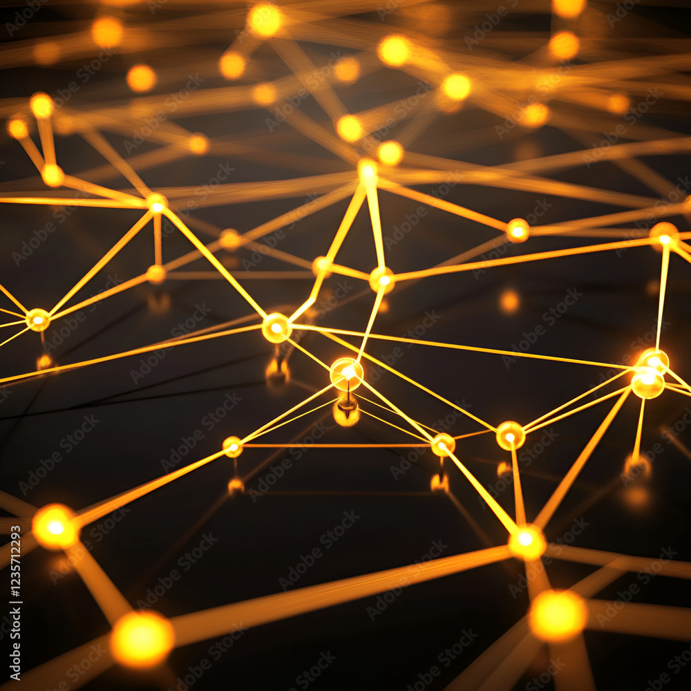 Poster network of light: a luminous network of interconnected nodes and lines, symbolizing the power and co