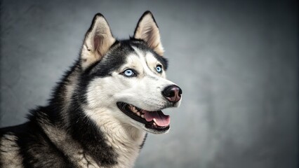 Smiling blue-eyed husky, silhouette art.