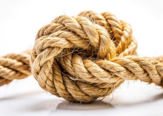 Delicate hemp rope knot, close-up food still life.