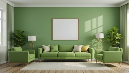 Modern green living room sun light 