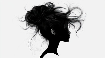 Naklejka premium A striking female silhouette emerges with voluminous hair, capturing the essence of confidence and strength, symbolic of women's beauty and empowerment