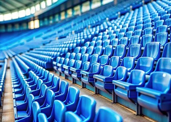 Naklejka premium Perspective view of premium blue stadium seats, tilt-shift.