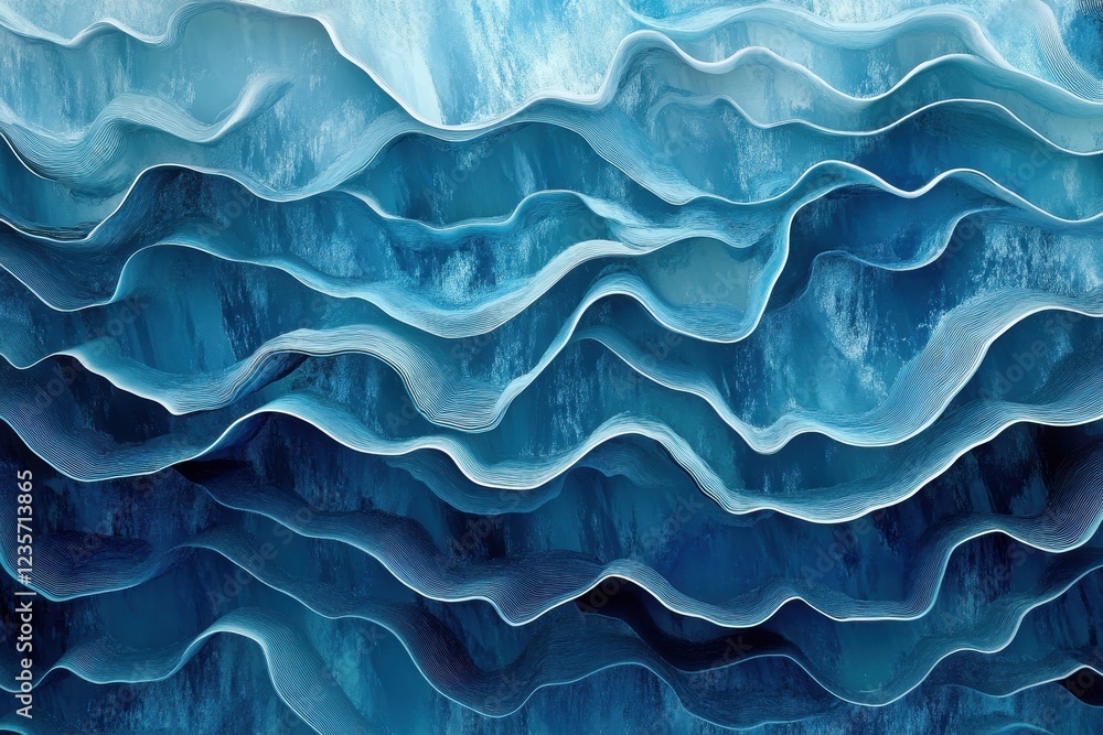 Poster intricate patterns of wavy blue layers creating a mesmerizing abstract background, abstract wavy blu