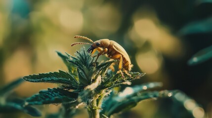 Fototapeta premium Close-Up of Insect on Green Leaves in Natural Setting