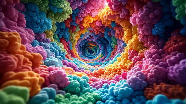 Colorful spiral tunnel with vibrant clouds creating a hypnotic vortex effect in motion