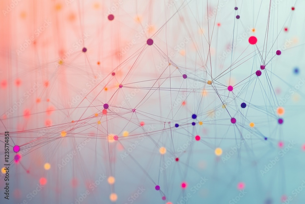 Poster visualization of networks showcasing connectivity and data patterns over a gradient background, netw