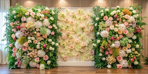 Fototapeta premium Elegant floral arrangement backdrop , realistic floral wall, decorative flower arrangement