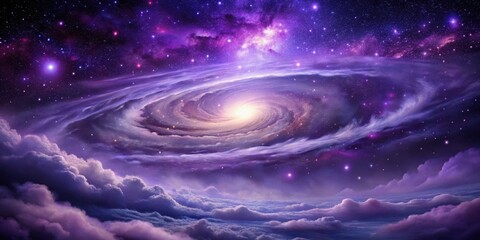 Obraz premium Mysterious purple haze with swirling clouds and starlight, cosmic night sky