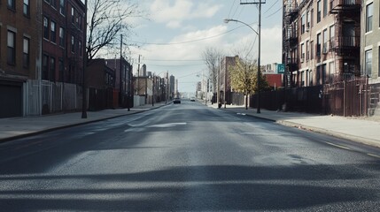 Urban street view with buildings and parked cars on a cloudy day