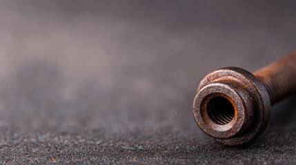 Close-Up of Old Rusty Bolt on Dark Surface Background