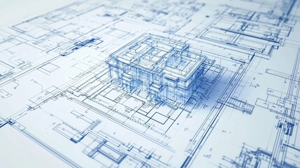 blueprint design displaying detailed architectural plans with measurements, annotations, and symbols, perfect for design professionals and engineers.