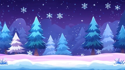 Fototapeta premium Snowy night forest game background