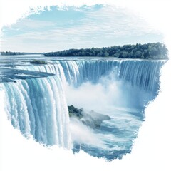 Majestic Waterfalls Cascading Over Cliffs Surrounded by Lush Green Forest in Bright Daylight