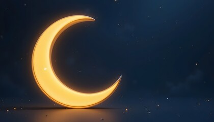 Naklejka premium Glowing Crescent Moon Night Scene: A Serene Celestial Display
