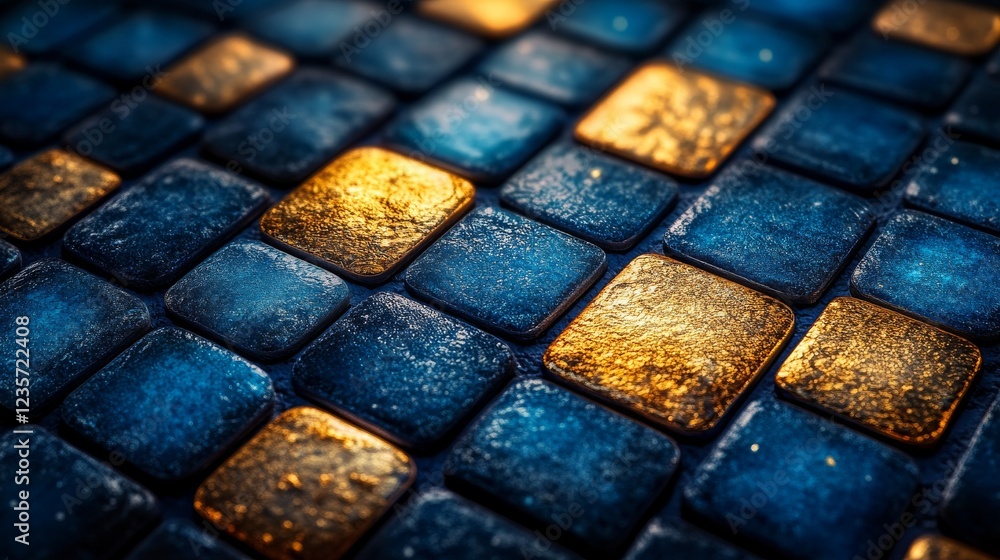 Poster Vibrant Mosaic Art: A Close-Up Exploration of Colorful and Intricate Tile Patterns and Designs that Create a Captivating Array of Shapes and Textures