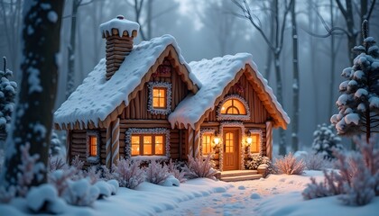 A cozy gingerbread house nestled in a winter forest, created with generative AI for magical imagery.
