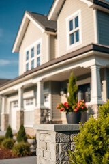 Luxury Home Exterior: Modern Brick and Stone Architecture with Landscaping