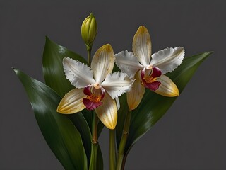 Obraz premium Realistic Vanilla Flower with Pods and Leaves – High-Resolution Botanical Illustration on Transparent Background