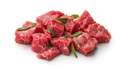 Fototapeta premium Fresh diced beef stew meat with herbs