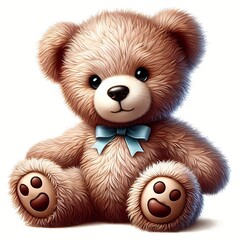 Plush Teddy Bear with Blue Bow and Furry Detail