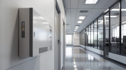 Modern office corridor with sleek intercom system